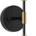 BYOLIIMA Industrial Mid Century Wall Sconce 2-Lights with White Cylinder Glass Shades Modern Bathroom Vanity Wall Lamp Matte Black and Gold Brushed Brass Finished Wall Light Fixture