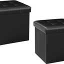 B FSOBEIIALEO Storage Ottoman Small Cube, Foot Rest Seat Faux Leather Dorm Room Ottoman Black 12.6"X12.6"X12.6" (2 Pack)