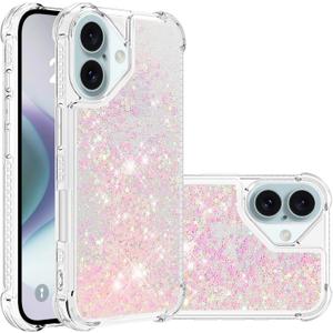 Case for iPhone 16 Plus Case Glitter Liquid Cute Clear,Sparkle Floating Quicksand Shockproof Protective Bumper Soft TPU Phone Case for iPhone 16 Plus 6.7 inch Star Pink YB