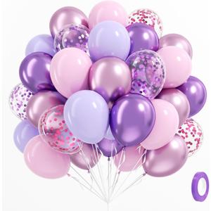61pcs Pink and Purple Balloons, 12 Inch Purple Pink Confetti Latex Balloons, Metallic Balloon for Bridal Baby Shower Wedding Women Birthday Party Decorations
