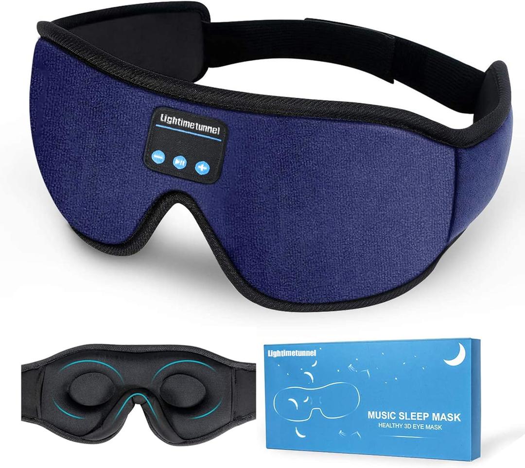 Sleep Headphones, 3D Bluetooth Sleep Mask, Washable Sleeping Headphones with Ultra Thin Stereo Speakers Microphone Hands Free for Insomnia Travel Blue Color (1 Count (Pack of 1))