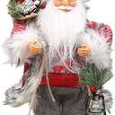 Christmas Santa Figurine Decoration - Faux Fur Standing Ornament for Xmas and Holiday Tabletop Decor - Plush Traditional Santa Claus (Type #004)