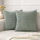 MIULEE Pack of 2 Corduroy Decorative Throw Pillow Covers 18x18 Inch Soft Boho Striped Pillow Covers Modern Farmhouse Home Decor for Sofa Living Room Couch Bed Greyish Green (18" x 18" (Pack of 2))
