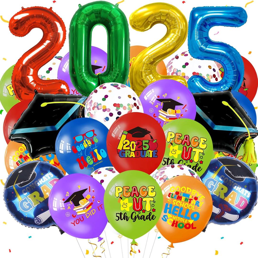 56 Pieces 5TH Grade Graduation Balloons 2025 5TH Grade Graduate Party Decorations Peace Out Fifth Grade Balloon for Celebration Graduation Class Ceremony School Party Supplies