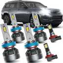 AWALITED Fits for 2019 2020 2021 Jeep Grand Cherokee High Low Beam Fog Lights Bulbs Combo Pack, 6000K White Plug-and-Play Super Bright Led Bulbs, Pack of 6
