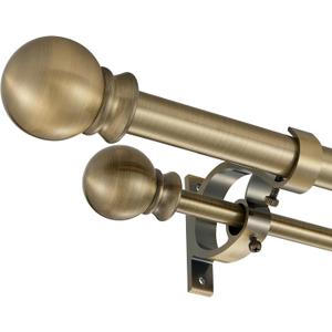 Antique Bronze Double Curtain Rods 36-72 Inch,1Front and 5/8Back Double Drapery Rod with Small Round Ball and Aluminum Brackets, Adjustable Dual Window Rod for Sheer/Blackout Curtains