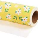 LaRibbons Easter Floral Wrapping Paper Jumbo Roll-30 Inch X 33 Feet, White Daisies on Yellow Design, Spring Gift Wrap Stone Paper for Wedding, Mother’s Day, Baby Shower & Birthday