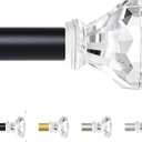 Black Decorative Crystal Curtain Rods 18 to 45 Inch:Heavy Duty Adjustable Window Curtains Rods for Living Room Bedroom,Matte Black Modern Acrylic Drapery Rod with Clear Bling Diamond Finials