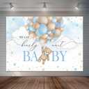 7x5ft Blue Bear Hot Air Balloon Backdrop Watercolor Balloons Bear Baby Shower Party Decorations for Boy We Can Bearly Wait Baby Shower Cake Table Banner Photo Studio Props