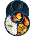 Unbreakable Divided Plates for Adults Portion Control Plates Set of 2 Dark Blue Round Plastic Dinner Plate 9 Inch for Camping Outdoor or Every Day Use