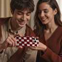 for iPhone 13 Pro Max Case 6.7 Inch, Trendy Checkered Aesthetic Cute Girly Design for Women & Girls, Checkerboard Pattern Phone Case, Slim Fit Silicone Protective Cover, Red and White