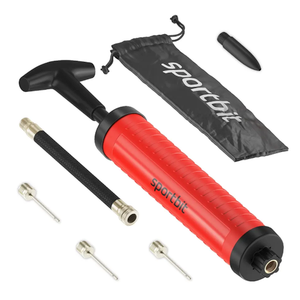 SPORTBIT Ballpump for Sports Balls - Basketball Pump for Sport Balls - Football & Soccer, Basketball, Volleyball Pump, Swim Inflatables - Hand Air Pump with 3 Needles, Nozzle, Extension Hose, Pouch 