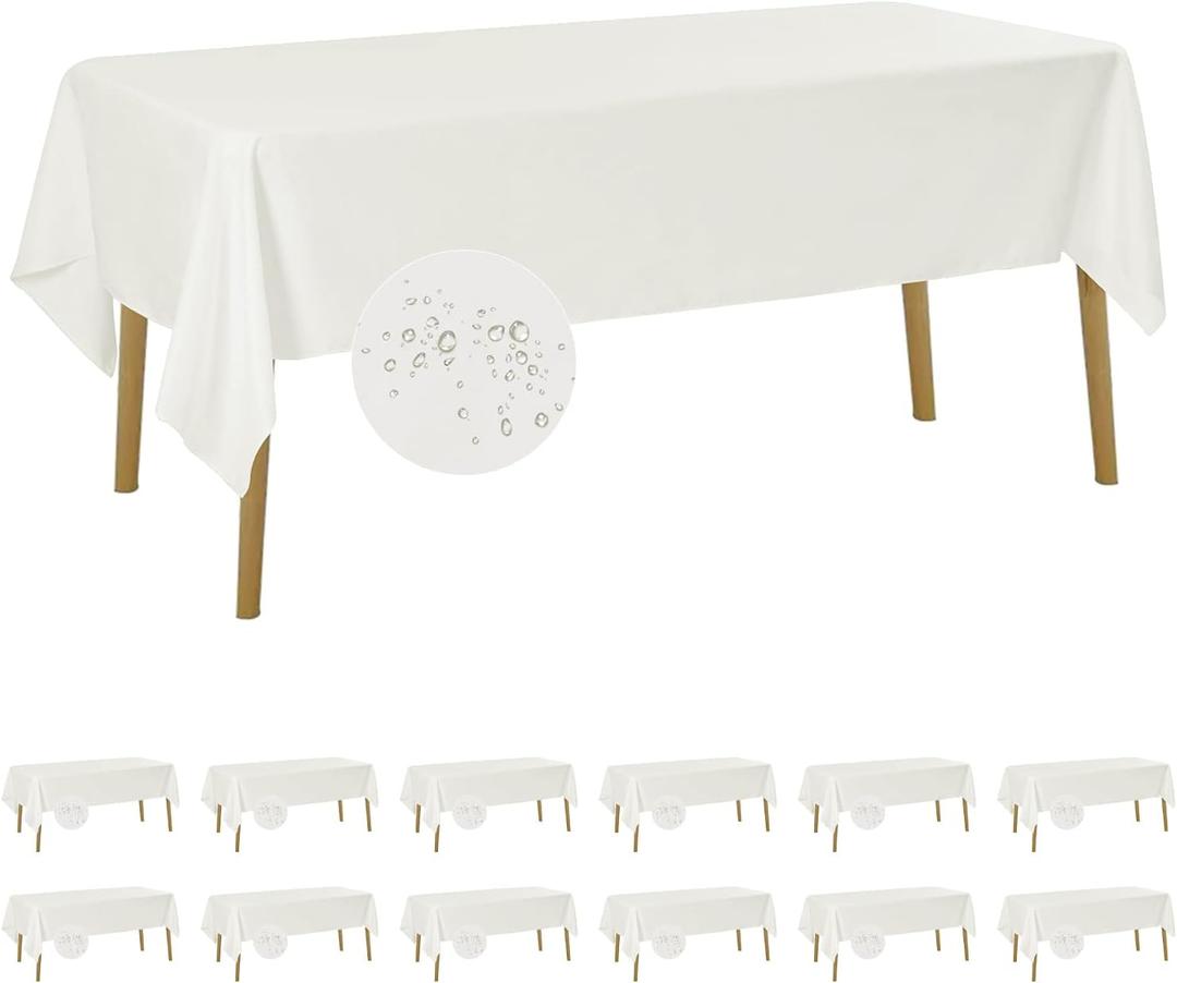 12 Pack Waterproof Rectangle Tablecloth, 60x120 Inch,Stain Resistant and Wrinkle Polyester Table Cloth, Fabric Table Cover for Kitchen Dining, Wedding, Party, Holiday Dinner-Ivory (White)