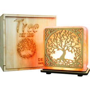DENOCH Himalayan Salt Lamp Tree of Life  5.9 Tall, 4.4 lbs  Hand-Carved Pink Salt Crystal with Wooden Base, Dimmer Cord & Bulb  Natural Air Purifier & Home Decor Gift