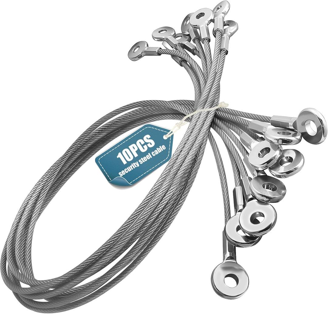 NAZOU 10Pack Security Cable with Loops 1/8IN Anti-Shedding Cable Lock for Tool Lanyard Travel Luggage Bike Steel Wire Lock Cable (35in, Gray)