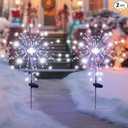 Solar Garden Firework Lights Outdoor Waterproof, 2 Pack Solar Powered Art Stake Twinkle Lighting for Outside Decor, 120 LED Sparklers String Lights for Yard Pathway Decorations(White)