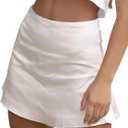 LYANER Women's Casual Satin Silk Side Zipper High Waist Mini Short Skirt with Lining (Medium, Solid Beige#1)