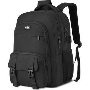 MOMUVO School Backpack for Teens Boys and Girls,15.6 Inch Laptop Backpack Unisex Bookbag with USB Charging Port Water-Resistant Schoolbag Casual Daypack-Black