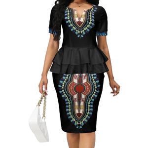 VisiChenup African Dress for Women Sexy Elegant Short Sleeve Bodycon Ladies Pencil Dresses (Small, Black)