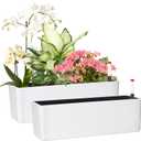 GardenBasix Elongated Self Watering Planter Pots 2-Pack Window Box 5.5 x 16 inch Indoor Home Garden Modern Decorative Planter Pot for All House Plants Flowers Herbs (White, 2)