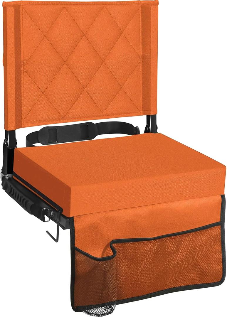 Sheenive Stadium Seats for Bleachers with Back Support, Bleacher Seats with Backs and Cushion Wide, Padded Portable Folding Comfort Stadium Chair with Shoulder Strap, Perfect for Sports Events (Orange)