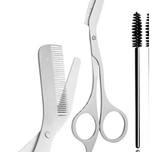 Eyebrow Trimming Scissors with Comb & Brush Set Professional Grooming Kit for Precise Eyebrow Shaping at Home/Salon, Stainless Steel Sharp Eye brow Razors for Women & Men (3-Piece Set)