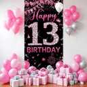 Happy 13th Birthday Decoration for Girls, Fabric 13th Birthday Banner Backdrop Hot Pink, 13 Year Old Birthday Party Yard Sign Photo Booth Props Door Decor, Indoor Outdoor(3 x 6.1ft)