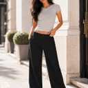 SOFIA'S CHOICE Women's Baggy Wide Leg Pants Low Waisted Cotton Trousers Y2K Casual Loose Fit Streetwear Pants Black Large 