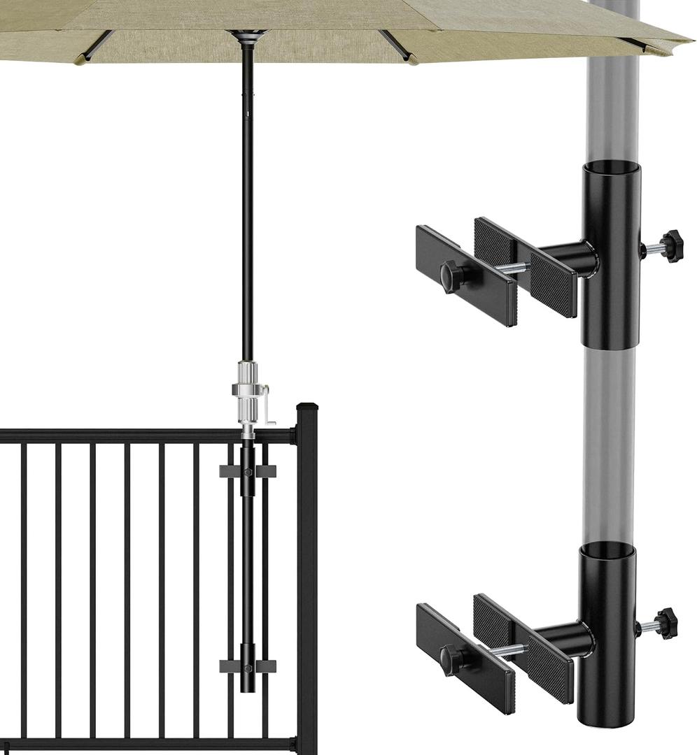 Patio Umbrella Stand for Deck Railing, Adjustable Patio Umbrella Holder Outdoor Umbrella Base, Fixed Clip Umbrella Stand Outdoor Base Parasol Holder for Deck, Outdoor Courtyard, Balcony