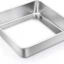 TeamFar Square Cake Pan, 9 Inch Stainless Steel Square Baking Roasting Pan for Cake Brownie Lasagna, Non-Toxic & Heavy Duty, One Piece Design & Smooth, Dishwasher Safe & Easy Clean (Silver)
