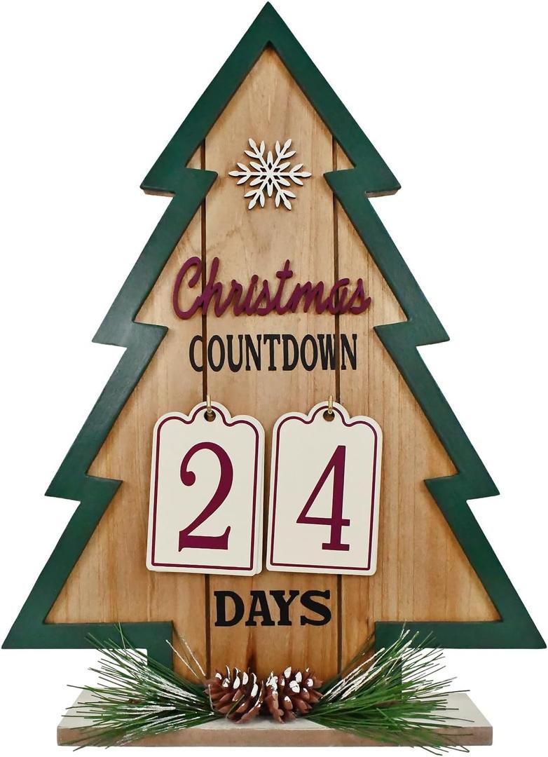 Countdown to Christmas Wooden Advent Calendar, Rustic Tabletop Christmas Tree 2024 Xmas Advent Calendar for Boys Girls Kids Holiday Xmas Party Favors