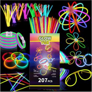 207 Glow Sticks Bulk Party Pack, Halloween Glow Sticks For Kids Camping, Glow In The Dark Sticks, 8 Glow Party Supplies Bracelets with Connectors