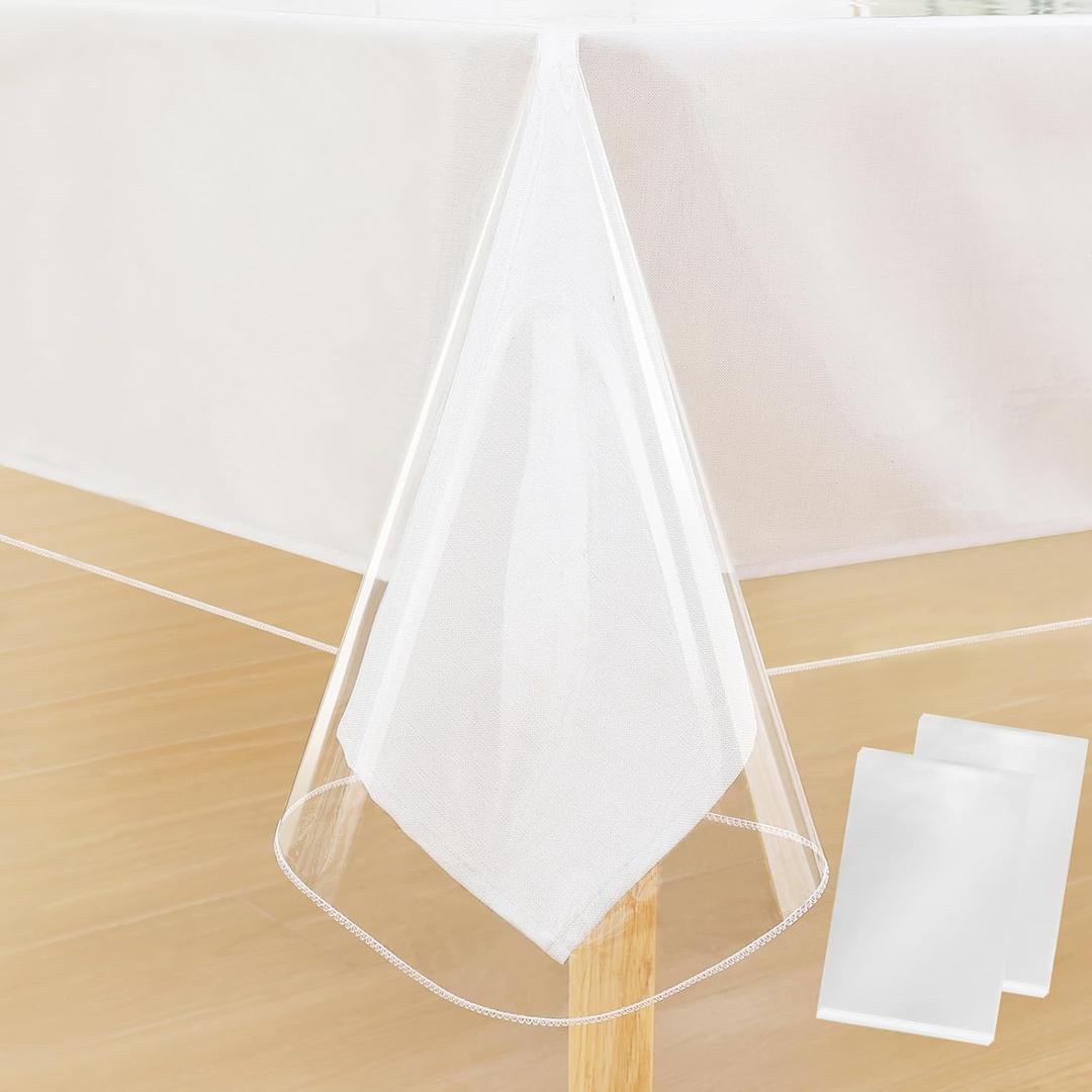 Clear Plastic Tablecloth 2 Pack - 54x78 Inch, Waterproof Wipeable Vinyl Tablecloths for Rectangle Table, Oil Spill Proof Transparent Table Cover Protector for Dining, Picnic, Camping, Parties