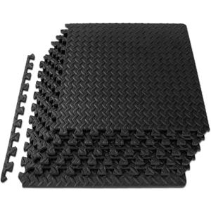 ProsourceFit Puzzle Exercise Mat  in, EVA Interlocking Foam Floor Tiles for Home Gym, Mat for Home Workout Equipment, Floor Padding for Kids, Grey, 24 in x 24 in x  in, 144 Sq Ft - 36 Tiles (Black)