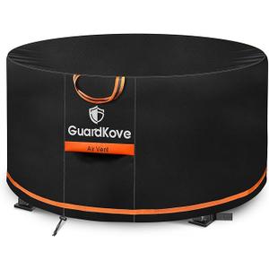 Heavy Duty Fabric] 48 Inch Fire Pit Cover Round for 46”- 48” Fire Pit/Tables, Waterproof Tear & Fade Resistant Firepit Cover with Buckle, Drawstring, Air Vent (48”D x 24”H, Black)