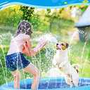Peteast Large Dog Splash Pad - Anti-Slip Pool with Thickened Sprinkler - Blue, 86in