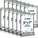 Acrylic Black Sign Holders 5x7, 12 Pack Wedding Black Table Number Holders, Double Sided Photo Display Picture Frame Paper Stand, Clear Flyer Stand Menu Holder for Wedding, Home, Party, Restaurant