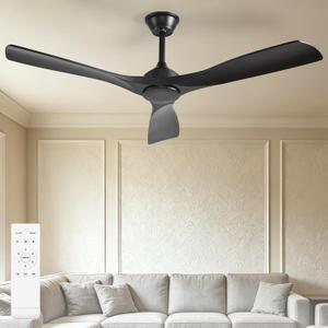 Ceiling Fan Without Light: 52 Inch Outdoor Fan for Patios - Black Ceiling Fan No Light Indoor - Modern 3 Blade Fan with Remote APP Control Reversible 6 Speed DC Motor