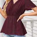 Falecahy Plus Size Tops For Women Summer Outfits For Women Casual Flowy Boho Lace Top Babydoll V Neck Peasant Tunics Chiffon Sheer Smocked Ruffle Blouses Fall Peplum Loose Fit Business Shirt Red XXL (Red, XXL)