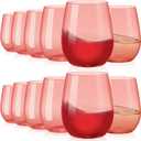 Tioncy 12 Pcs Pink Red Plastic Stemless Wine Glasses Bulk Reusable Colored Unbreakable Valentines Party Wine Cups for Indoor Outdoor Dining Wedding Birthday Cocktail Champagne, 14 oz(Crystal Red)