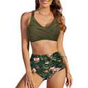 Uikue Women's Two Piece Swimsuits Full Coverage Bikini Set Tummy Control Bathing Suit Push Up V Neck Twist Front Swim Suits, Size: S
