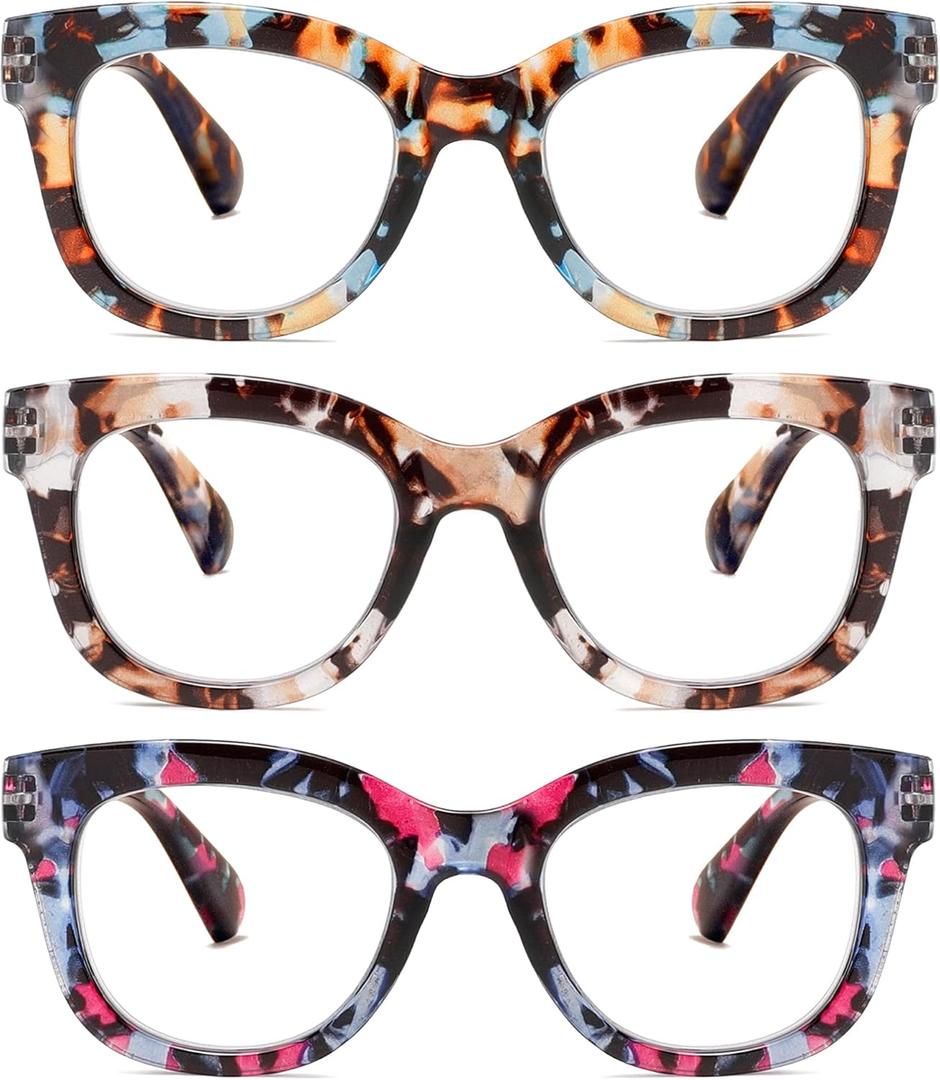 Oversized Reading Glasses for Women,6 Pack Blue Light Blocking Computer Readers Spring hinge3 pack Mix +1.50