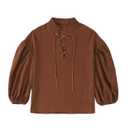 HJYCHN Boys Tshirts Embroidery Stand Collar Solid Lace up Long Sleeve Pullover Tops for Toddler Kids Boys Long Sleeve Shirts Coffee 11-12 Years
