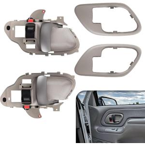 Interior Door Handle w/Bezel Kit Compatible with 1995-2002 Chevy C1500 C2500 C3500 K1500 K2500 K3500 Tahoe GMC C1500 C2500 C3500 K1500 K2500 K3500 Yukon, Textured Gray, Replaces 15708043 15708079