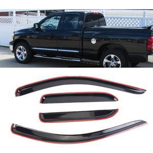 DYRDINSHOW 4PCS Tape-On Window Deflectors Sun Rain Guards for 2002-2008 Dodge Ram 1500, 2003-2009 Ram 2500 & 3500 with Crew/Extended Cab