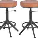 American Antique Bar Stool, 17.72"-21.65" Vintage Industrial Adjustable Swivel Counter Stool for Home, Dining, Breakfast, Pub, (Heavy Duty,Black &Cherry,Backless)