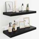 24in Floating Shelves for Wall, 24"W x 9.25"D x 1.25"H, 2 Pack Long Wall Mounted Engineered Wood Shelves with Invisible Brackets for Living Room, Bedroom, Bathroom, Kitchen Decor and Storage, Black