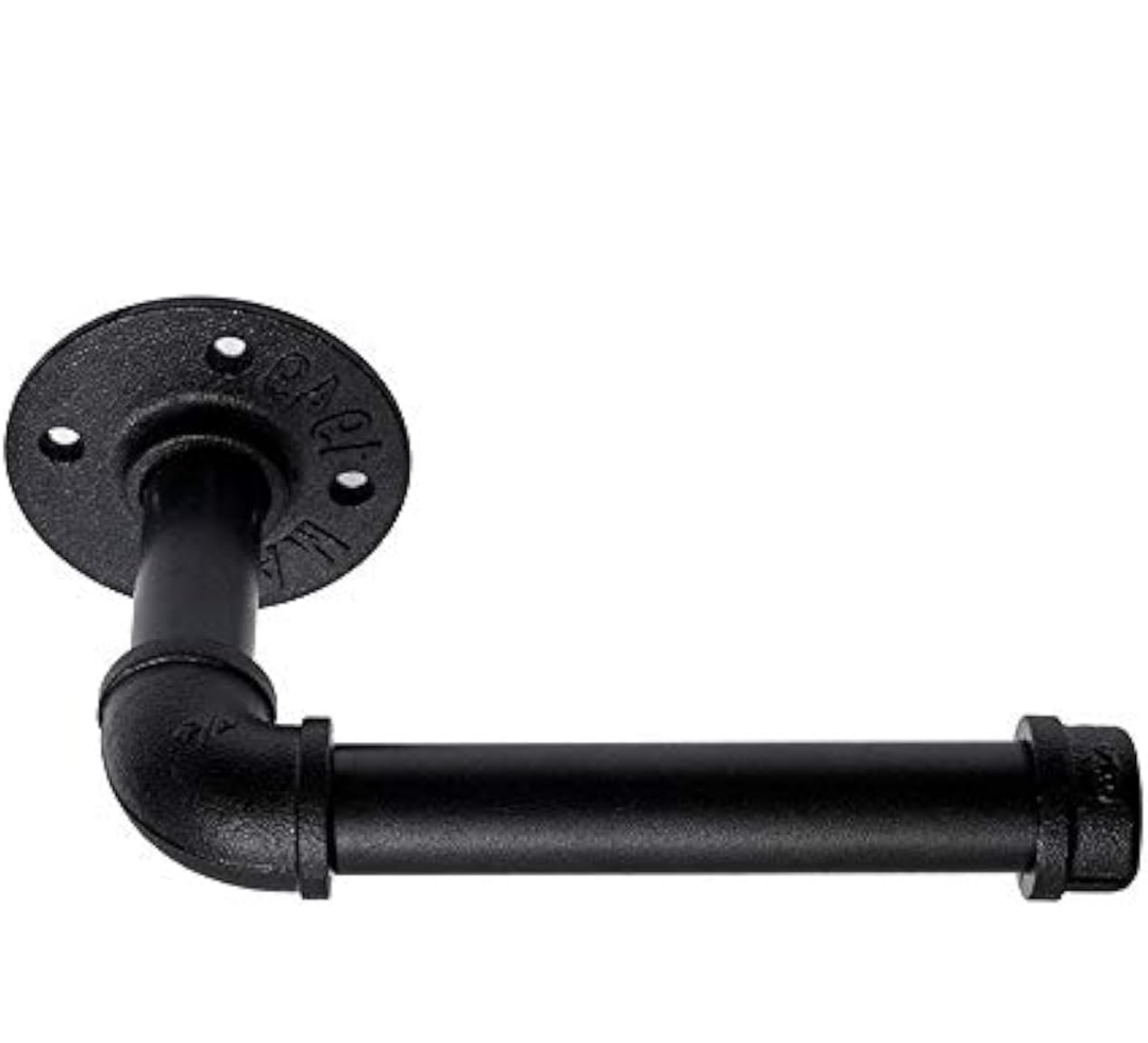 Industrial Pipe Toilet Paper Holder, DIY Vintage Rustic Paper Holder Towel Racks Heavy Duty Pipe Roll Tissue Holder with Mounting Screws for Bathroom, Bedroom, Kitchen (Black, 1)