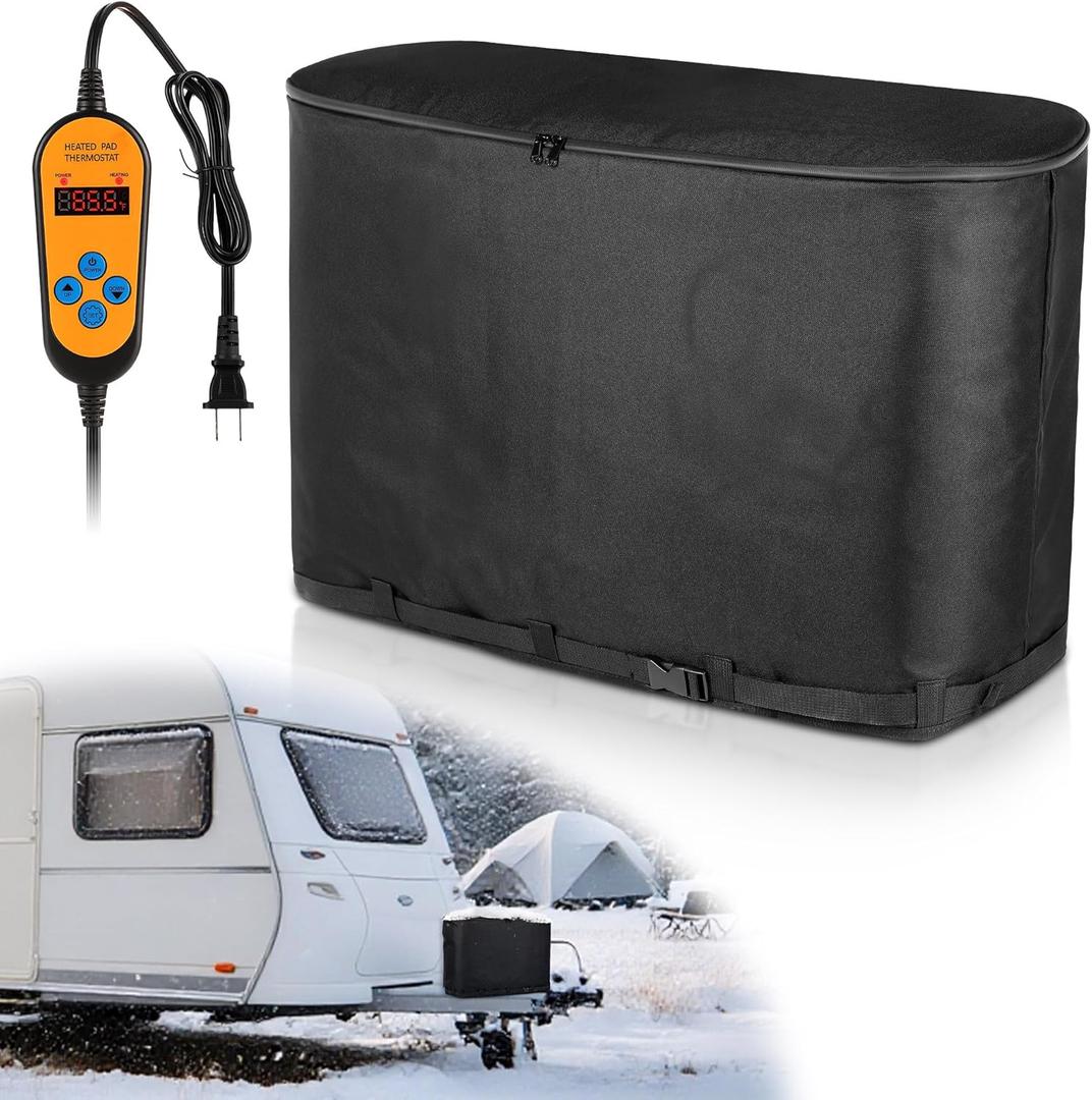 Aurelema Dual 20LB Propane Tank Heater Blanket Thermostat Control (41-122F) and Timer Function, Waterproof & UV Resistant, Heated & Protection, Propane Tank Wamer for RV Camping (Black)