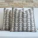 FIOUOVO Floral Throw Pillow Covers 18x18 Set of 2 Block Print Cushion Covers Farmhouse Neutral Accent Decorative Pillow Covers Home Decor for Sofa Couch Living Room Bedroom, Charcoal Black